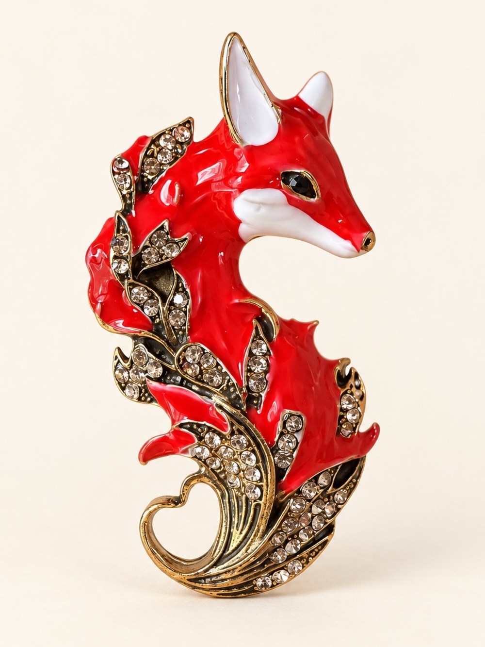 Vintage Red Fox Crystal Brooch
